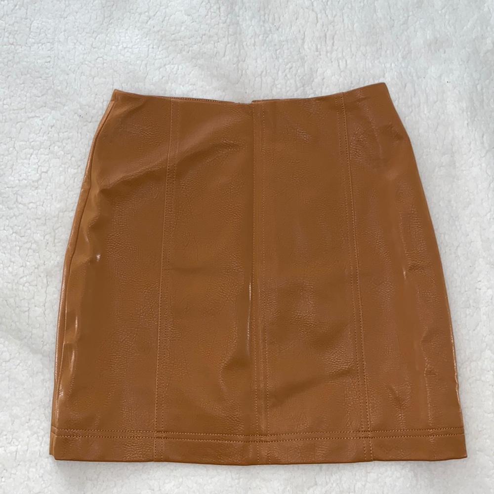 NWT Faux Leather Brown Skirt - Size Small